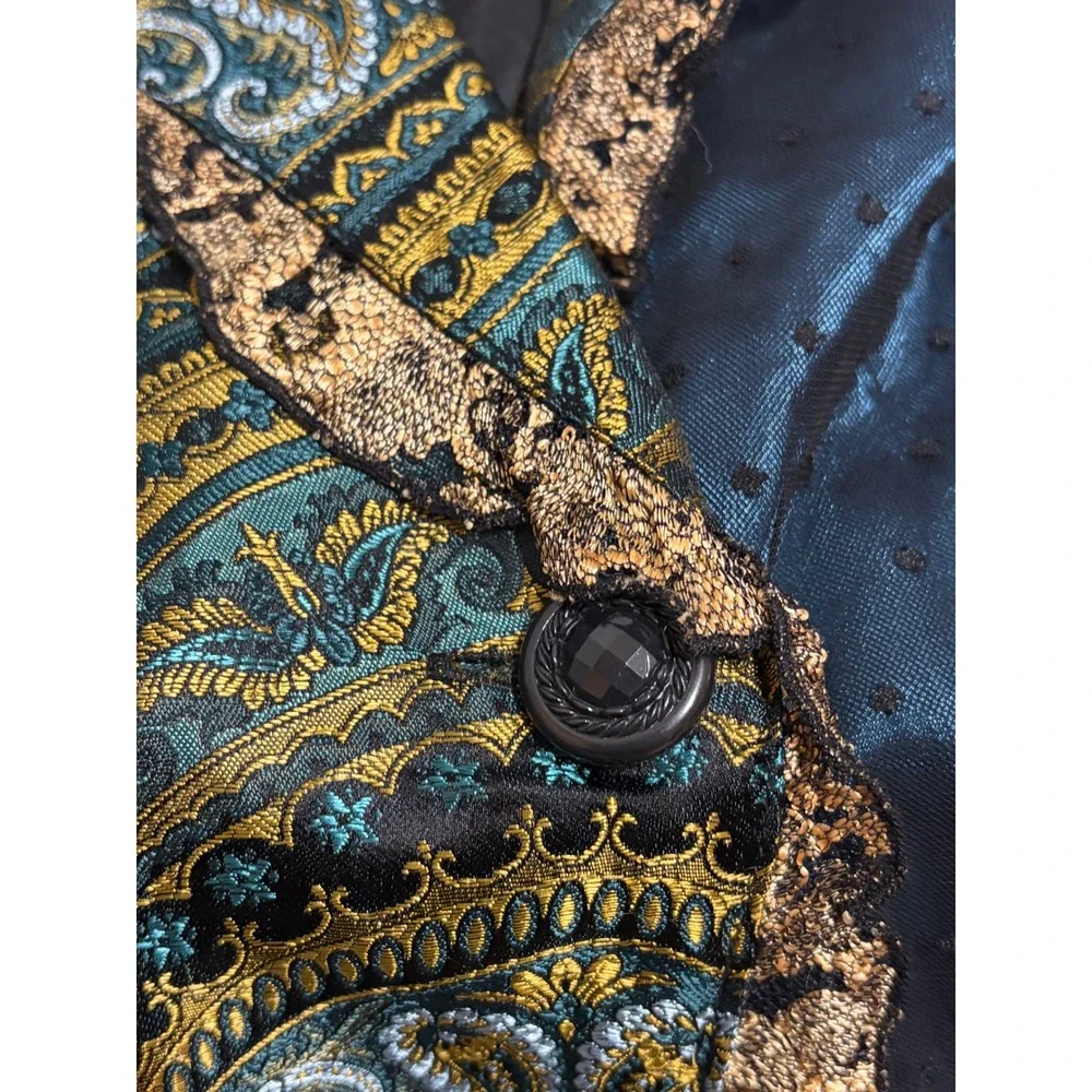 Coldwater Creek Paisley Blazer PM Boho Velvet Lace Teal Gold Romantic Jacket VTG - Picture 7 of 9